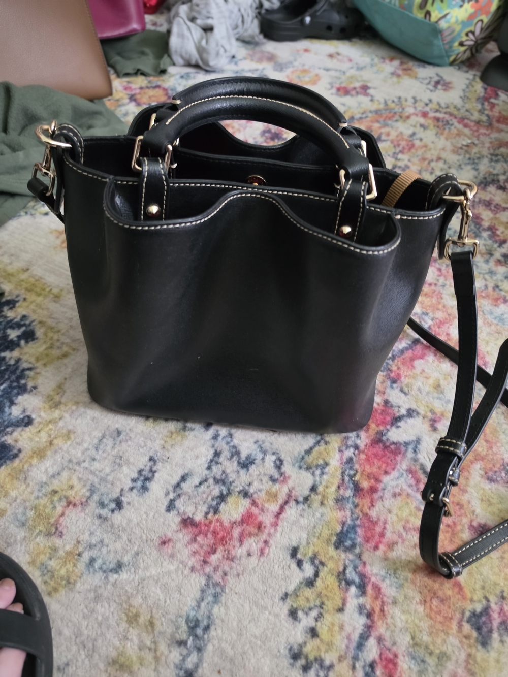Dooney & Bourke Black Leather Satchel with Gold Hardware